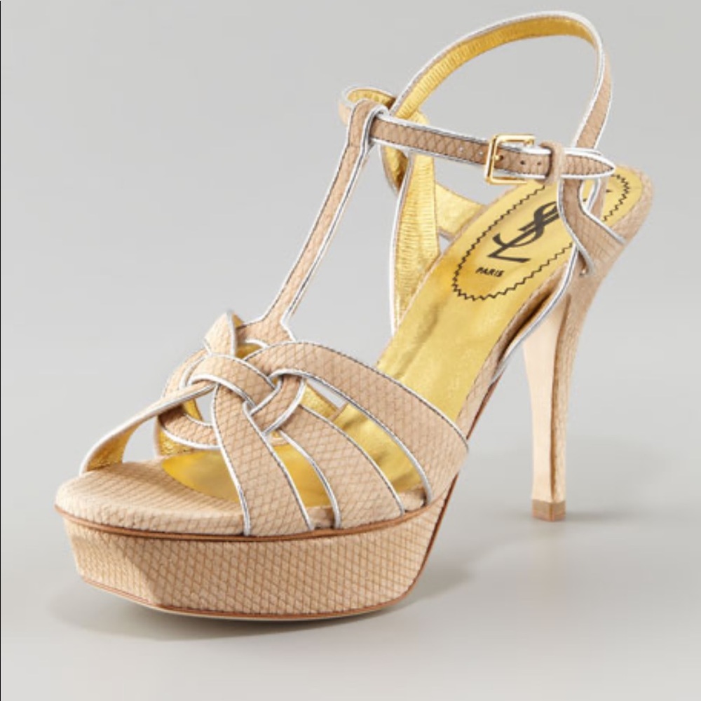 YSL Tribute Cream/Nude and gold stiletto 38/7.5
